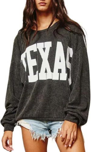 Texas Womens Sweatshirt Crewneck Long Sleeve Graphic Print Drop Shoulder Pullover Shirts Tops