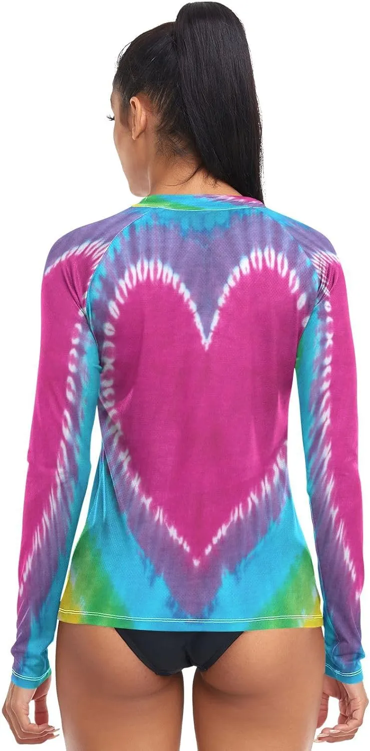 Tie Dye Women's Rash Guard Shirts Long Sleeve Swim Shirt for Women UPF 50  Sun Protection Swimsuit Bathing Suit