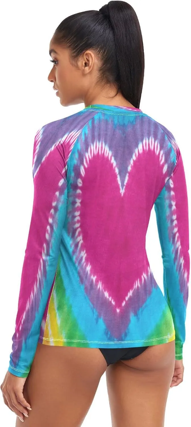 Tie Dye Women's Rash Guard Shirts Long Sleeve Swim Shirt for Women UPF 50  Sun Protection Swimsuit Bathing Suit