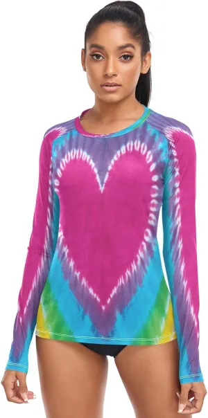 Tie Dye Women's Rash Guard Shirts Long Sleeve Swim Shirt for Women UPF 50  Sun Protection Swimsuit Bathing Suit
