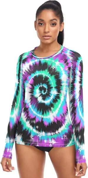 Tie Dye Women's Rash Guard Shirts Long Sleeve Swim Shirt for Women UPF 50  Sun Protection Swimsuit Bathing Suit