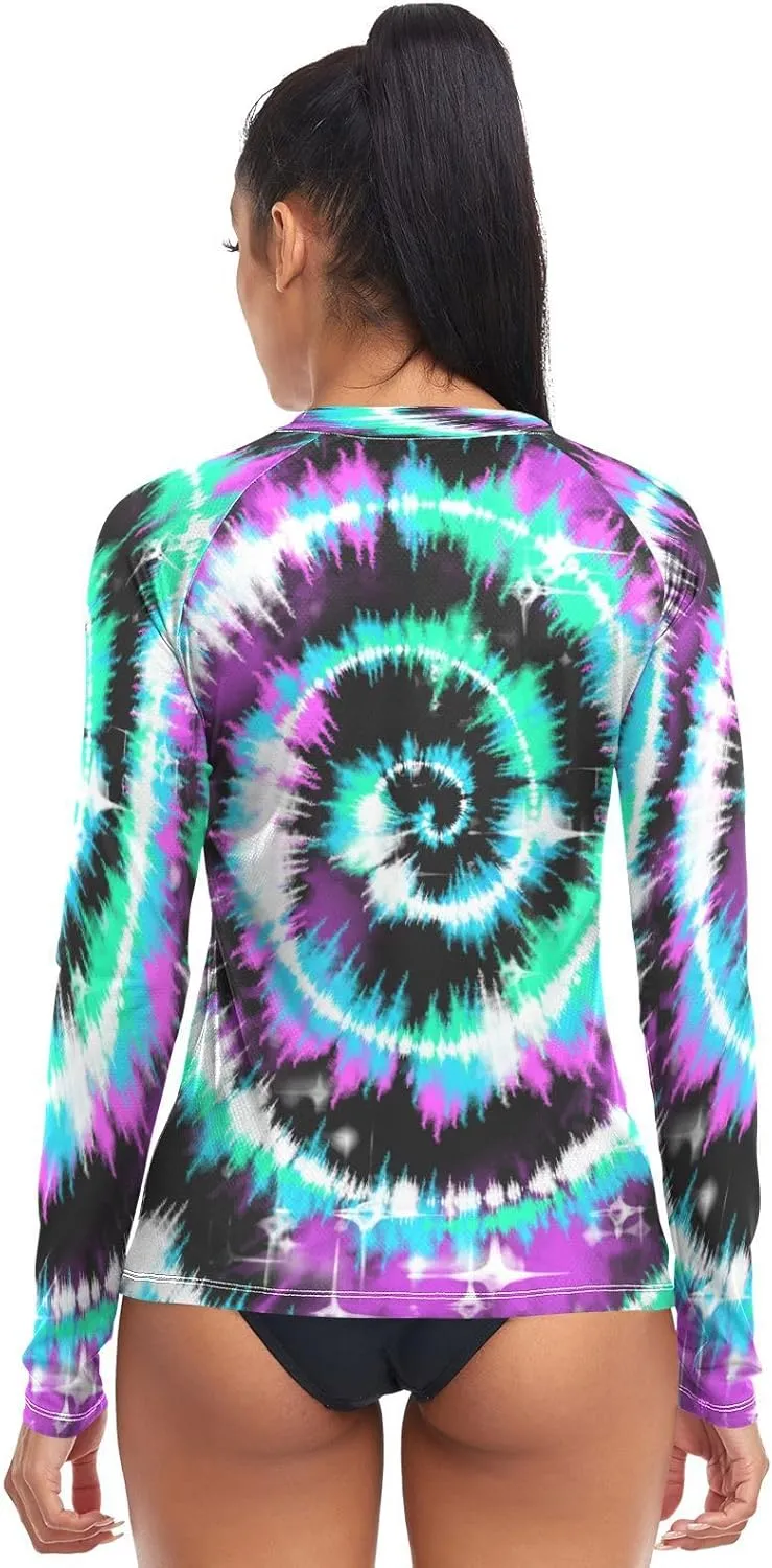 Tie Dye Women's Rash Guard Shirts Long Sleeve Swim Shirt for Women UPF 50  Sun Protection Swimsuit Bathing Suit