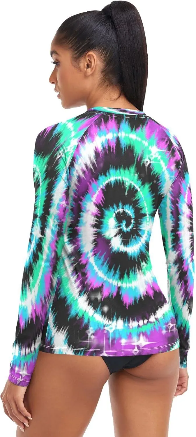 Tie Dye Women's Rash Guard Shirts Long Sleeve Swim Shirt for Women UPF 50  Sun Protection Swimsuit Bathing Suit