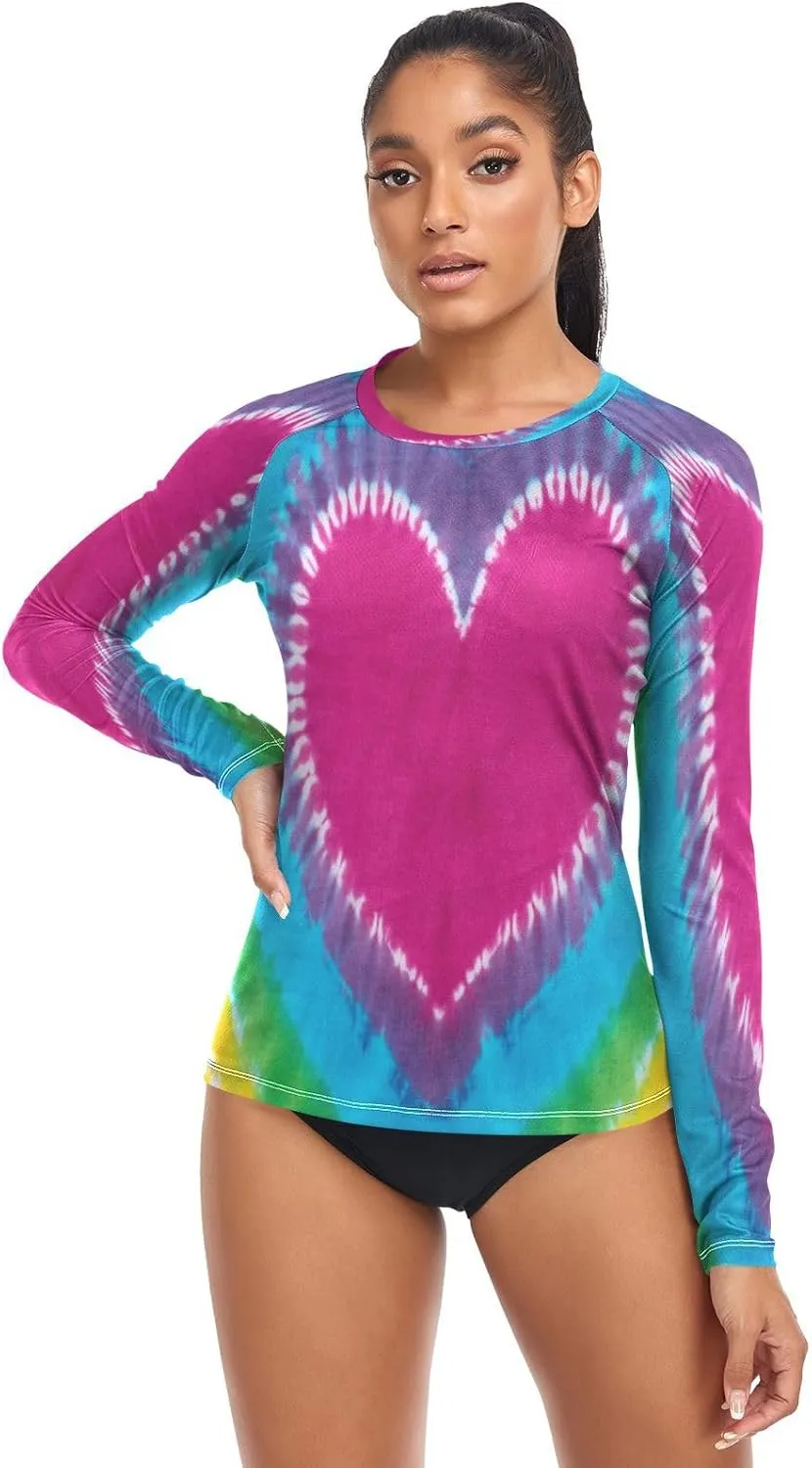 Tie Dye Women's Rash Guard Shirts Long Sleeve Swim Shirt for Women UPF 50  Sun Protection Swimsuit Bathing Suit