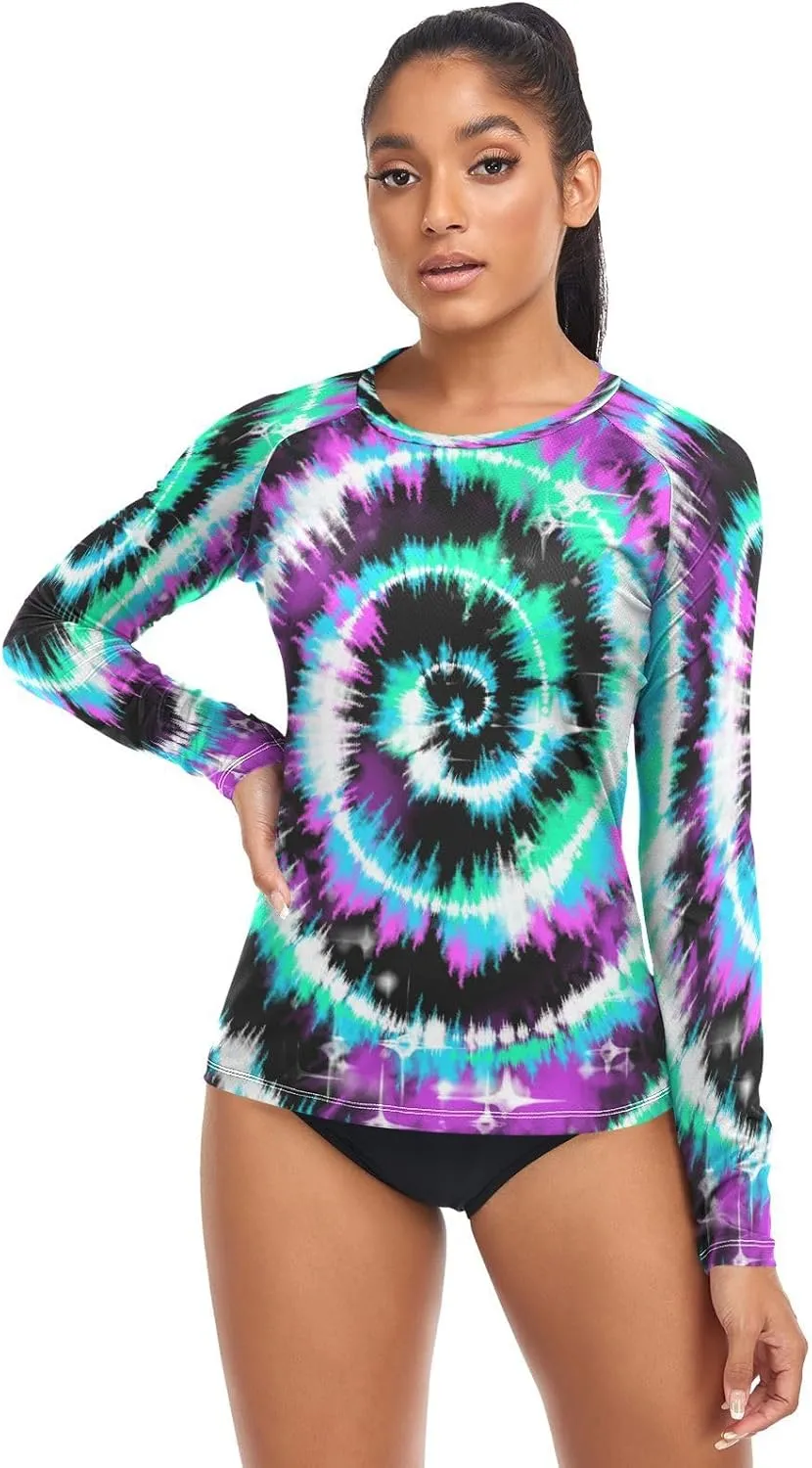 Tie Dye Women's Rash Guard Shirts Long Sleeve Swim Shirt for Women UPF 50  Sun Protection Swimsuit Bathing Suit