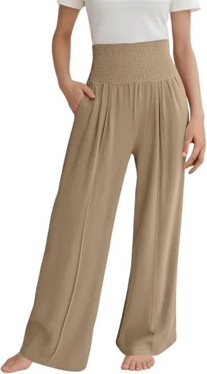 Toddler Girls' Baggy Pants Solid Elastic High Waist Lounge Trousers Wide Leg Workout Active Fashion Pants