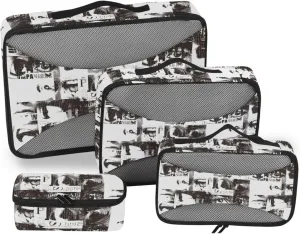 Travel Bags Organizer for Luggage 4 Set Suitcase Organizer Bags Packing Cubes Travel Pqcking Cubes Abstract Newspaper