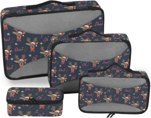 Travel Bags Organizer for Luggage Set of 4 Luggage Cubes for Packing Suitcase Organizers Paxking Cubes Christmas Reindeer