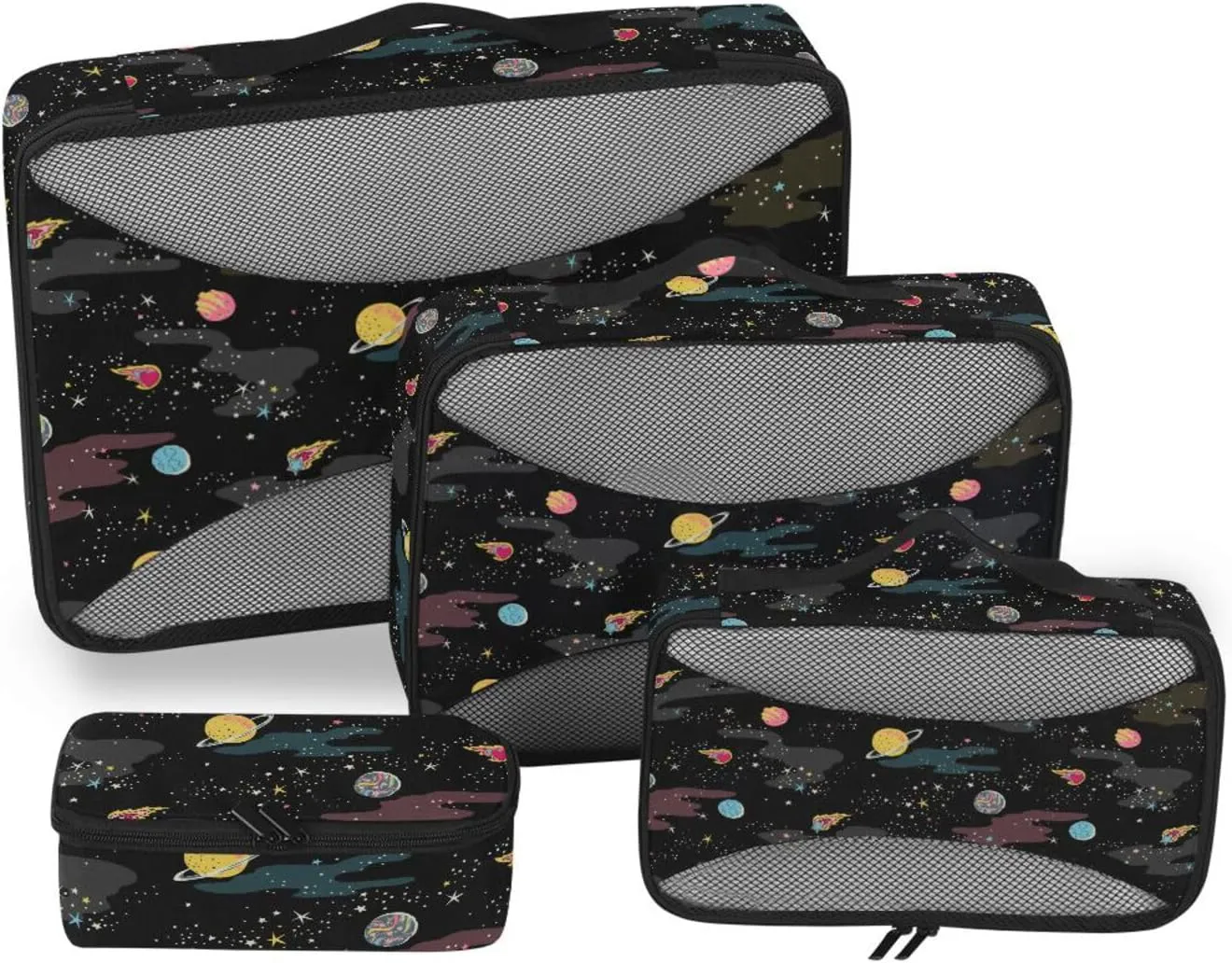 Travel Bags Organizer for Luggage Set of 4 Luggage Organizers for Suitcase Suitcase Packing Cubes Pcking Cubes Cartoon Galaxy Space