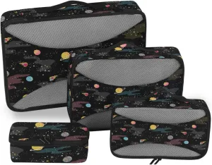 Travel Bags Organizer for Luggage Set of 4 Luggage Organizers for Suitcase Suitcase Packing Cubes Pcking Cubes Cartoon Galaxy Space