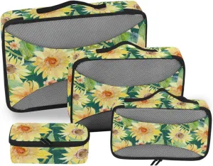 Travel Bags Organizer for Luggage Set of 4 Suitcase Organizer Packing Cubes for Travel Women Paxking Cubes Yellow Sunflower