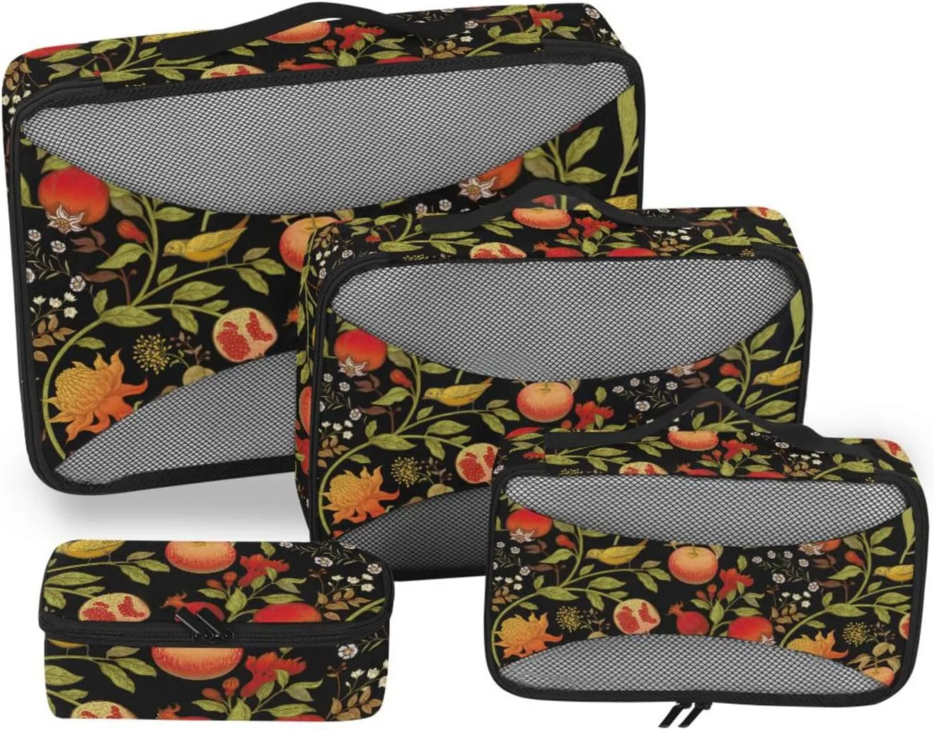 Travel Cubes 4 Set Luggage Cubes for Packing Travel Bag Organizer for Luggage Packimg Cubes Exotic Birds Flowers and Fruit