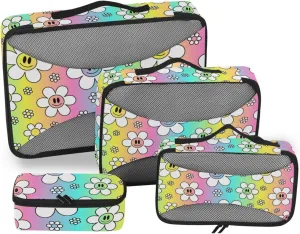 Travel Cubes 4 Set Luggage Cubes Travel Cubes for Packing Carry on Bag Paxking Cubes Cute Funny Flowers