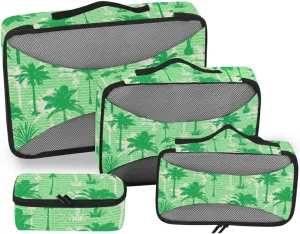 Travel Cubes 4 Set Luggage Organizers for Suitcase Suitcase Packing Cubes Packing Cuves Palm Tree Green