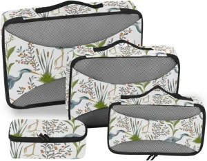 Travel Cubes 4 Set Luggage Packing Cubes Travel Bag Organizer for Luggage Pqcking Cubes Bird&plants