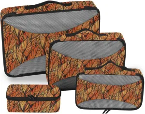 Travel Cubes 4 Set Suitcase Organizer Luggage Packing Organizers Packing Cuves Vintage Leaf Print