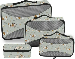 Travel Cubes for Packing 4 Set Luggage Organizer Packing Cubes for Luggage Packing Cubed Cute Dog Playing Ball