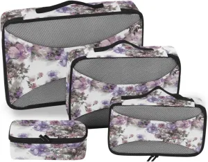 Travel Cubes for Packing 4 Set Luggage Organizers for Suitcase Travel Cubes for Luggage Packing Cubed Watercolor Leaf Flowers