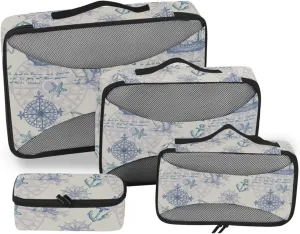 Travel Cubes for Packing 4 Set Suitcase Organizer Bags Travel Cubes for Packing Women Packing Cube Vintage Sailboat