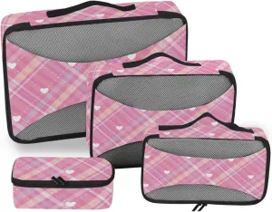Travel Cubes for Packing 4 Set Suitcase Organizer Traveling Packing Cubes Packing Cube Plaid Pink