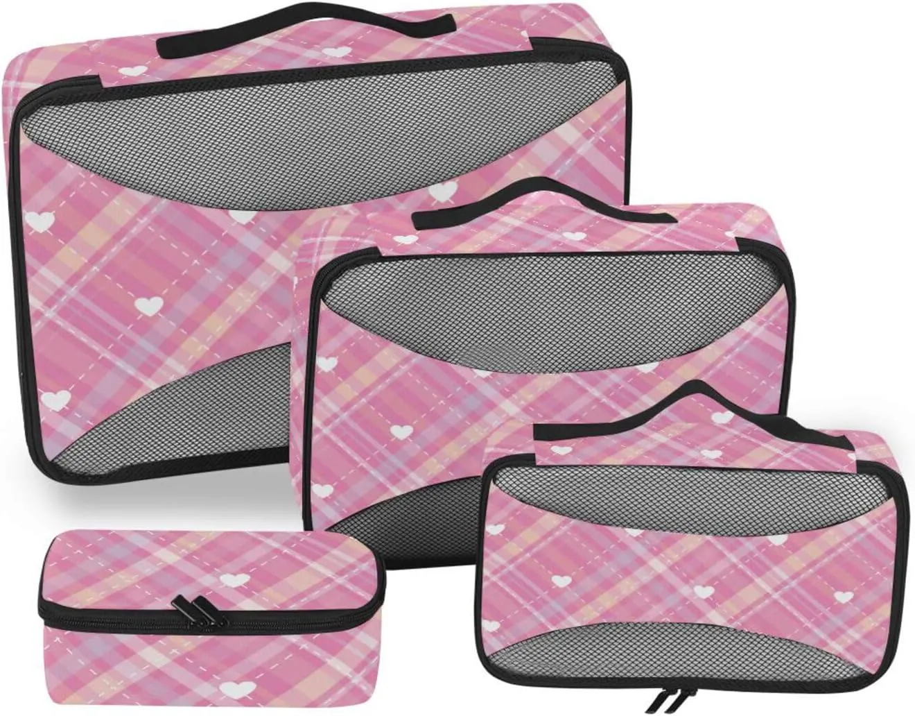 Travel Cubes for Packing 4 Set Suitcase Organizer Traveling Packing Cubes Packing Cube Plaid Pink