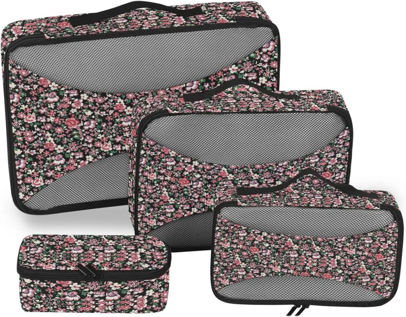 Travel Cubes for Packing Set of 4 Luggage Bags Organizers Luggage Packing Cubes for Travel Packing Cuves Flowers Seamless