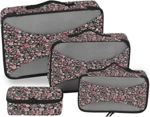 Travel Cubes for Packing Set of 4 Luggage Bags Organizers Luggage Packing Cubes for Travel Packing Cuves Flowers Seamless