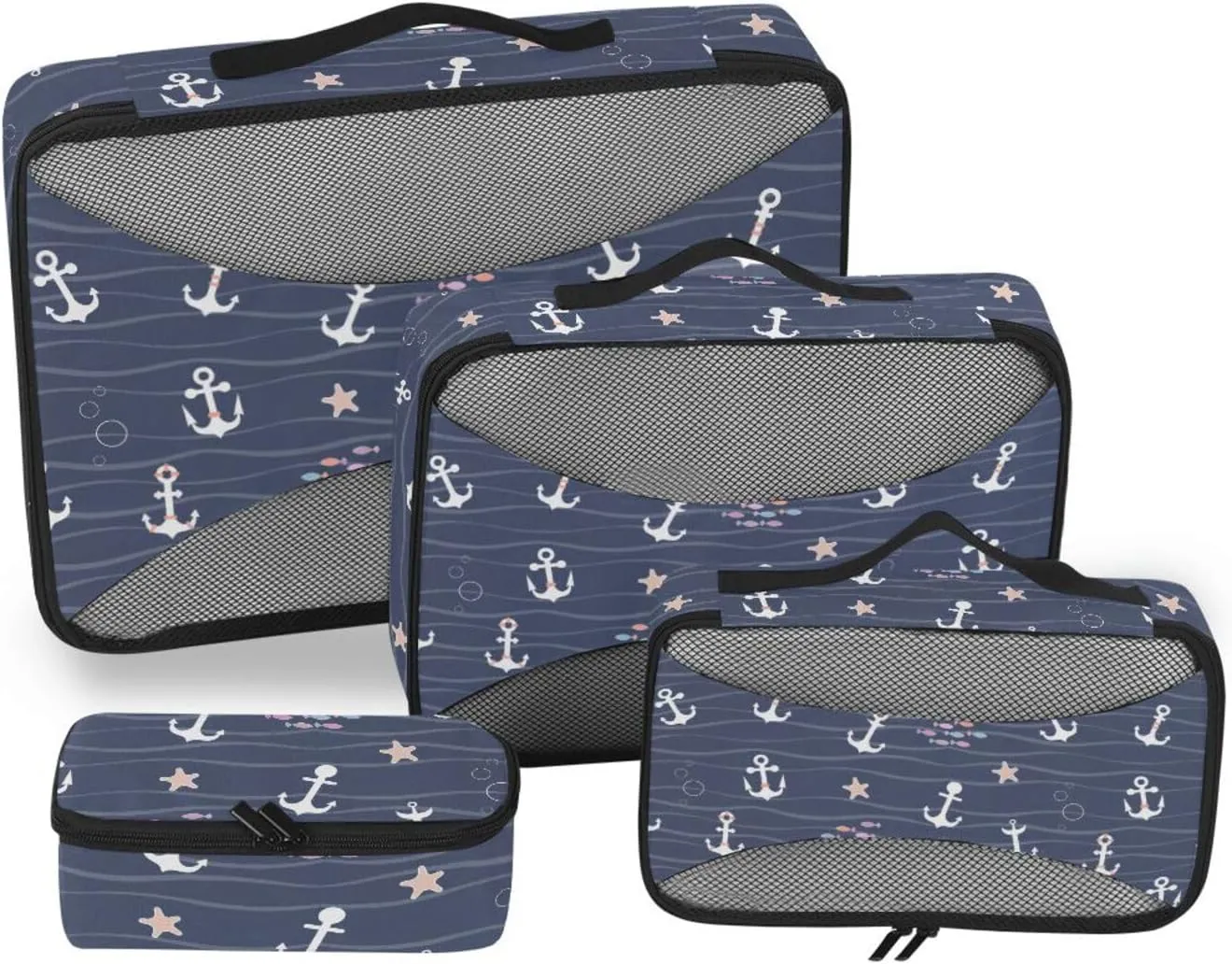 Travel Cubes for Packing Set of 4 Luggage Organizers for Suitcase Travel Cubes for Luggage Paxking Cubes Nautical Anchors