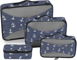 Travel Cubes for Packing Set of 4 Luggage Organizers for Suitcase Travel Cubes for Luggage Paxking Cubes Nautical Anchors