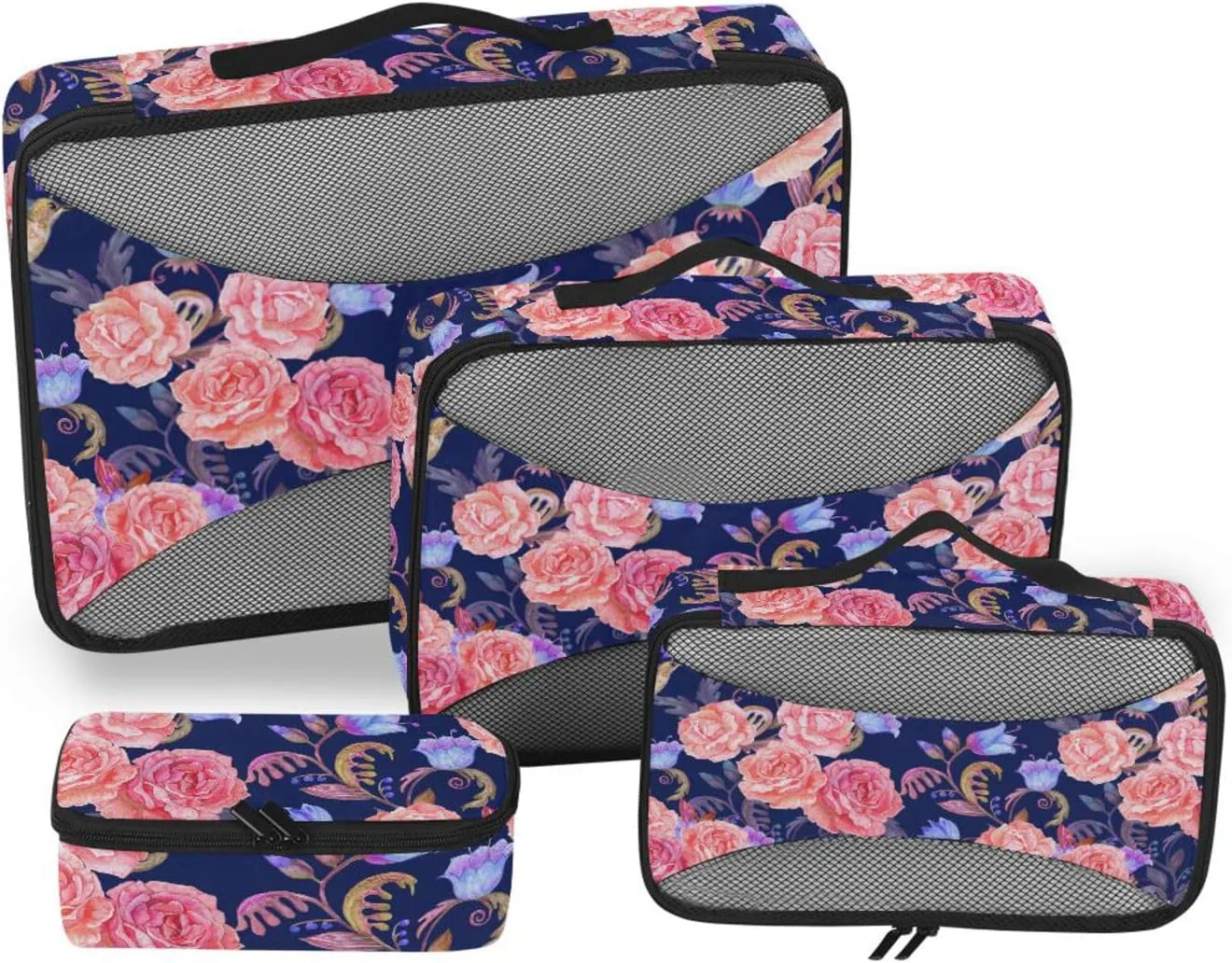 Travel Cubes Set of 4 Luggage Cubes Suitcase Packing Cubes for Travel Packing Cubs Rose and Bird