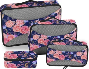 Travel Cubes Set of 4 Luggage Cubes Suitcase Packing Cubes for Travel Packing Cubs Rose and Bird