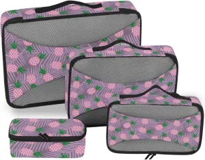 Travel Cubes Set of 4 Luggage Organizer Travel Compartment Organizer Bags Packing Cunes Pink Pineapple