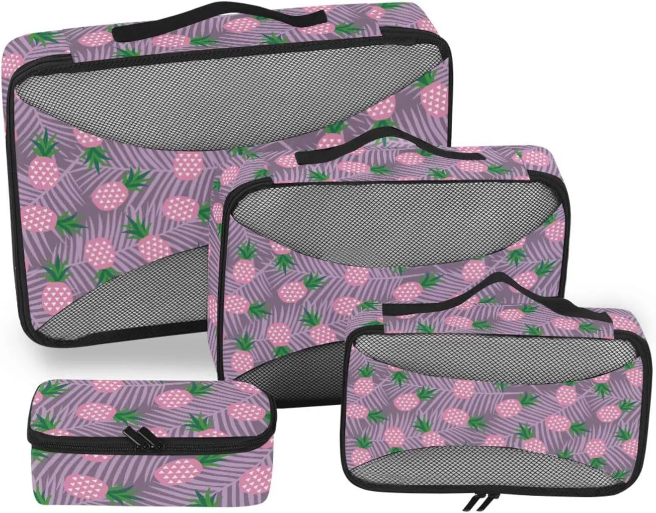 Travel Cubes Set of 4 Luggage Organizer Travel Compartment Organizer Bags Packing Cunes Pink Pineapple