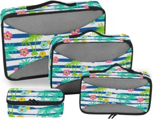 Travel Cubes Set of 4 Luggage Organizers for Suitcase Travel Cubes for Packing Women Pqcking Cubes Palm Trees Hibiscus Flowers