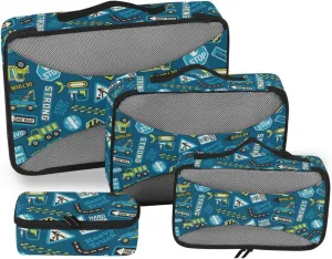 Travel Cubes Set of 4 Suitcase Organizer Bags Travel Cubes for Packing Women Packing Cubs Cartoon Heavy Machine