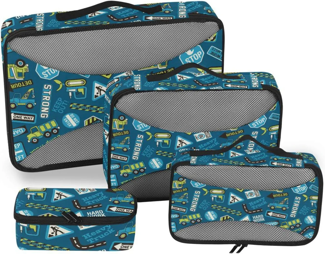 Travel Cubes Set of 4 Suitcase Organizer Bags Travel Cubes for Packing Women Packing Cubs Cartoon Heavy Machine
