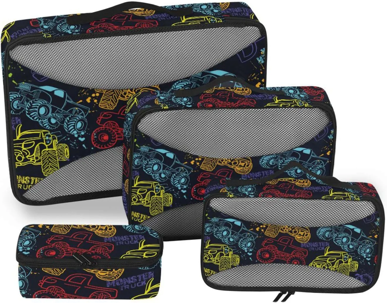 Travel Cubes Set of 4 Suitcase Organizer Travel Bag Organizer for Luggage Packing Cuves Monster Cars