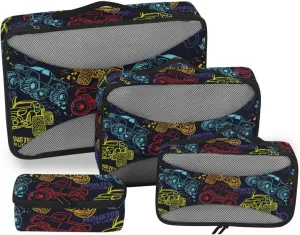 Travel Cubes Set of 4 Suitcase Organizer Travel Bag Organizer for Luggage Packing Cuves Monster Cars
