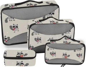 Travel Packing Cubes 4 Set Luggage Packing Cubes Packing Cubes for Travel Women Packing Cuves Cute Raccoon