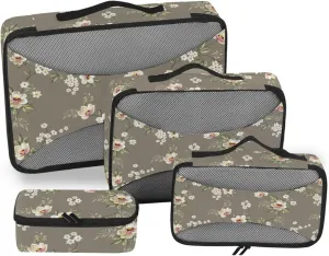 Travel Packing Cubes 4 Set Suitcase Organizer Traveling Packing Cubes Packing Cubea Cute Cream Flowers