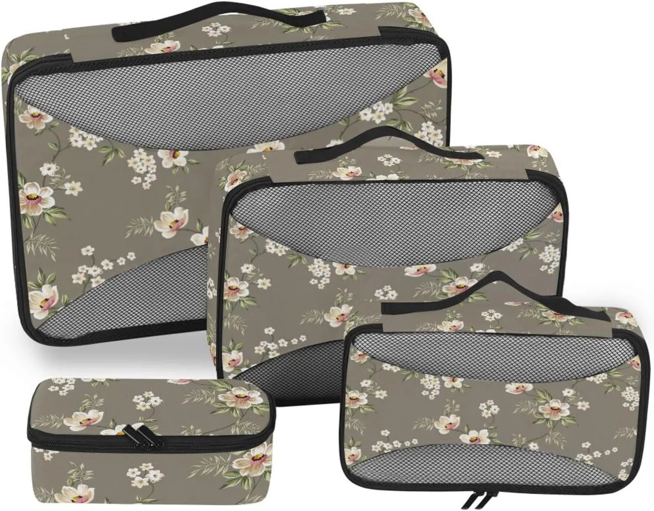 Travel Packing Cubes 4 Set Suitcase Organizer Traveling Packing Cubes Packing Cubea Cute Cream Flowers
