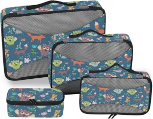 Travel Packing Cubes Set of 4 Luggage Cubes for Packing Luggage Packing Organizers Packing Cube Foxes Owls and Flowers
