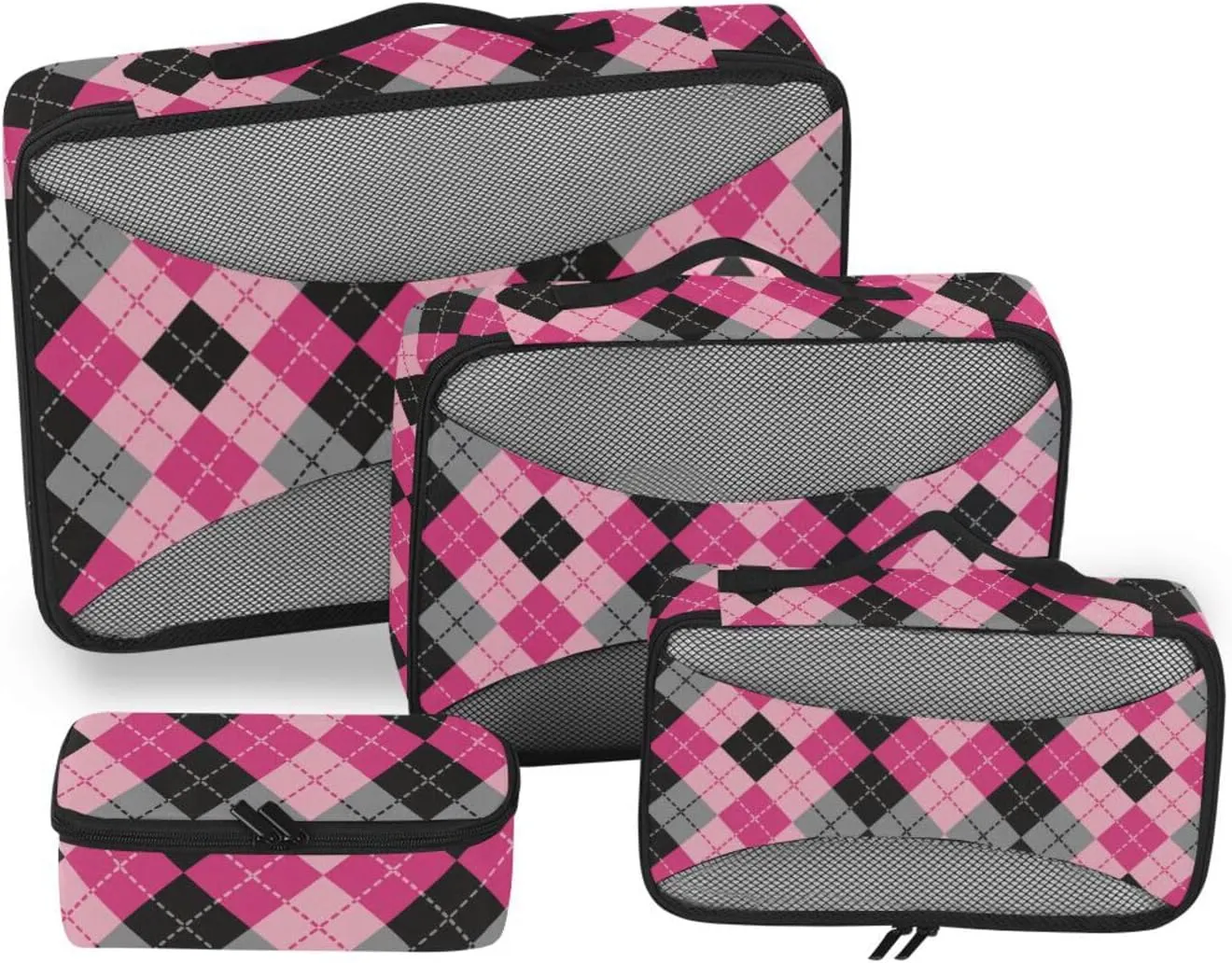Travel Packing Cubes Set of 4 Luggage Organizer Luggage Packing Cubes for Travel Packing Cubs Argyle Plaid