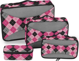 Travel Packing Cubes Set of 4 Luggage Organizer Luggage Packing Cubes for Travel Packing Cubs Argyle Plaid