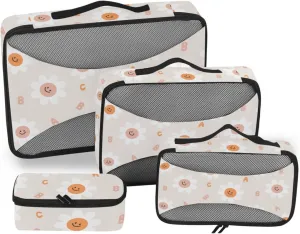 Travel Packing Cubes Set of 4 Suitcase Organizer Bags Travel Cube Oacking Cubes Daisy Flower Cartoon