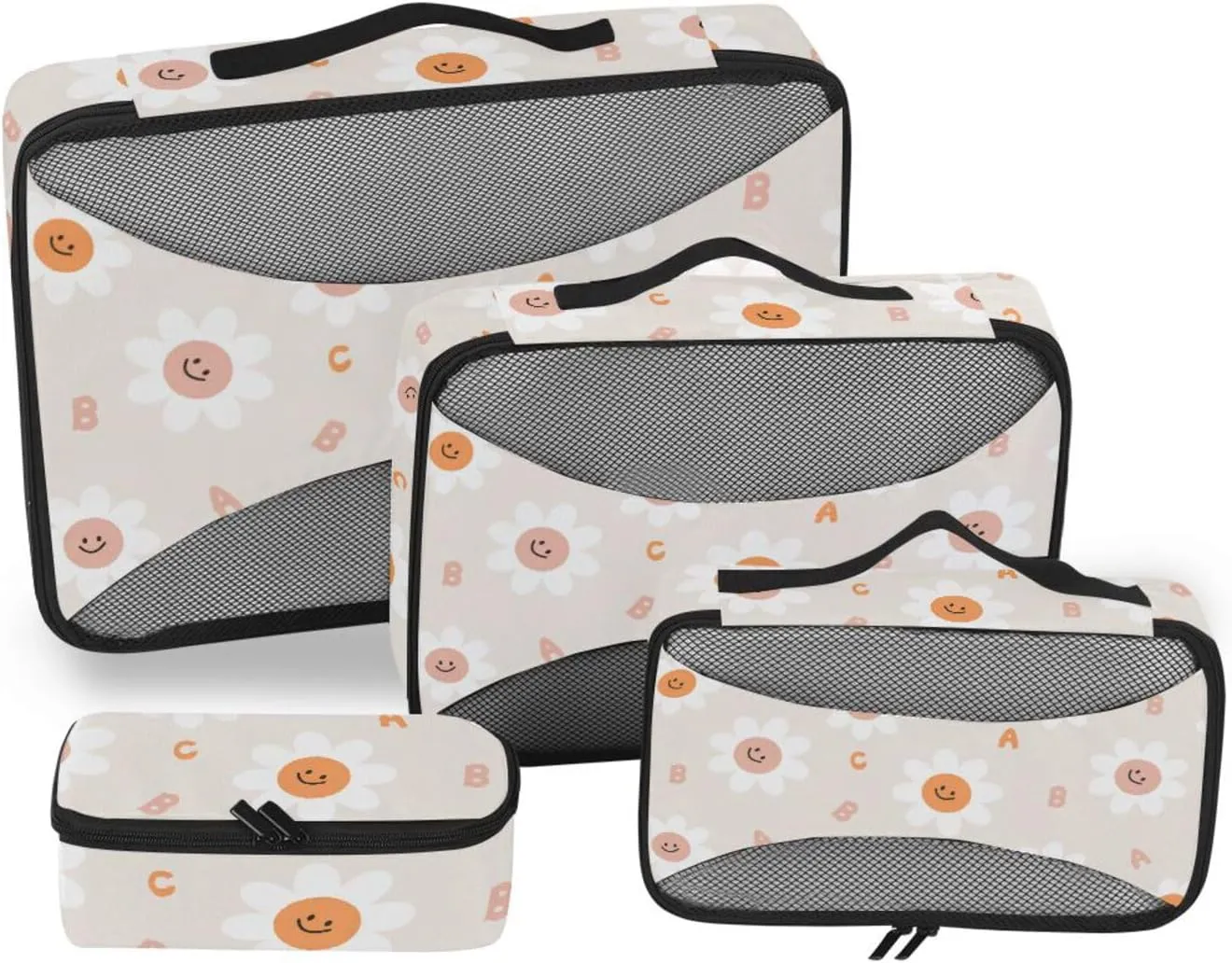 Travel Packing Cubes Set of 4 Suitcase Organizer Bags Travel Cube Oacking Cubes Daisy Flower Cartoon