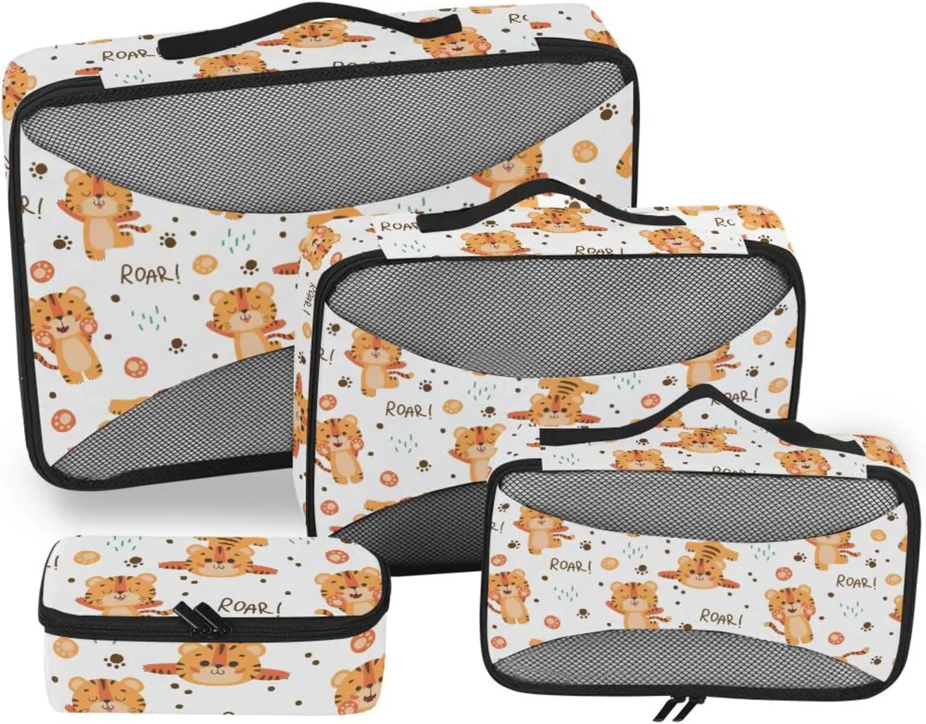 Travel Packing Cubes Set of 4 Suitcase Organizer Bags Travel Organizer Bags for Luggage Pcking Cubes Cute Tigers Pattern