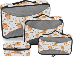 Travel Packing Cubes Set of 4 Suitcase Organizer Bags Travel Organizer Bags for Luggage Pcking Cubes Cute Tigers Pattern