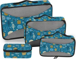 Travel Packing Cubes Set of 4 Suitcase Organizer Luggage Packing Cubes for Travel Pcking Cubes Cute Owls and Trees