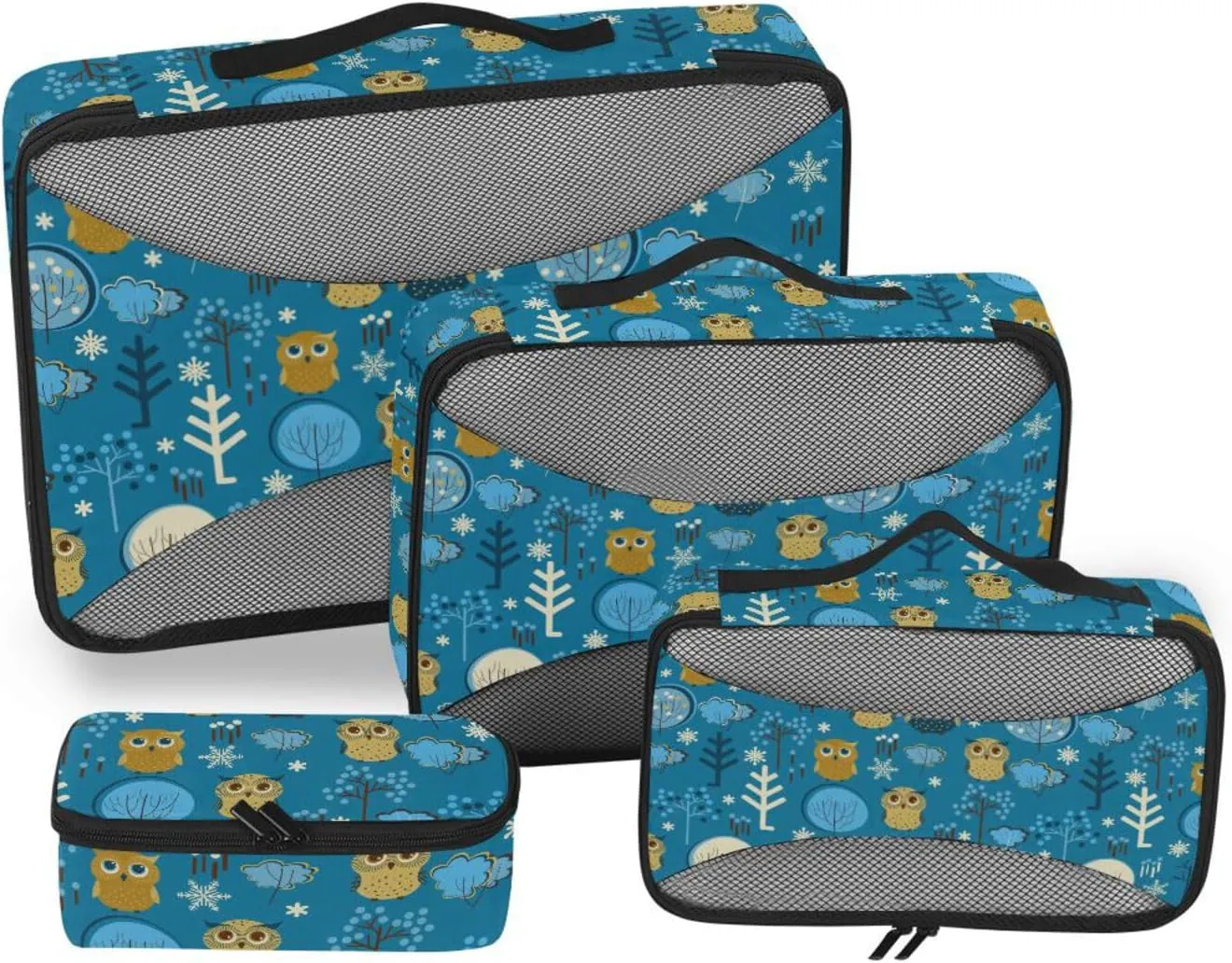 Travel Packing Cubes Set of 4 Suitcase Organizer Luggage Packing Cubes for Travel Pcking Cubes Cute Owls and Trees